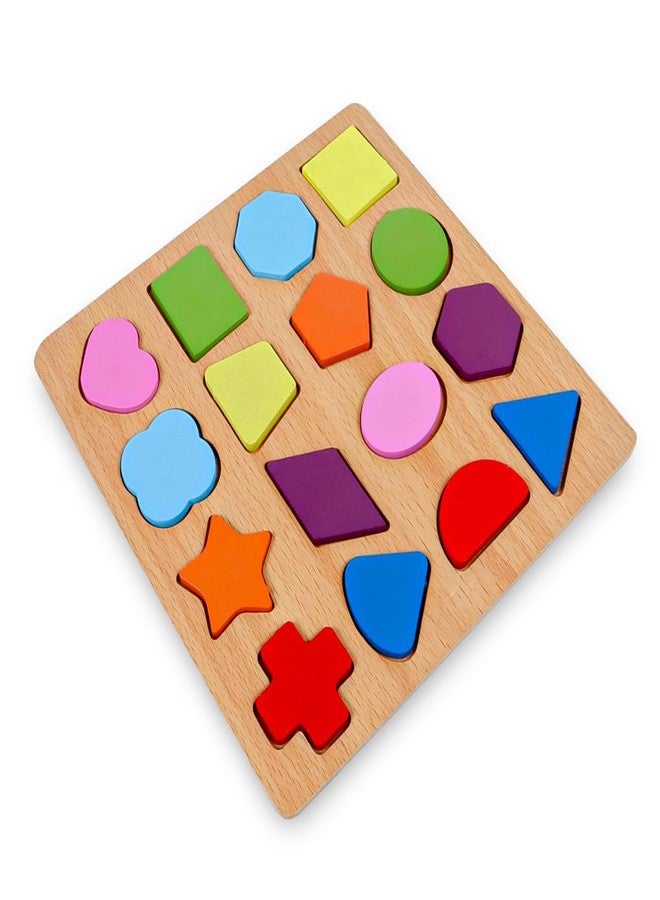 Fun4You Wooden Shapes Puzzle Board for Kids | Montessori Shape Sorter | 16-Piece Learning Jigsaw Puzzle | Early Educational Brain Development Toy for Toddlers (Ages 2+ Years) - Image 1